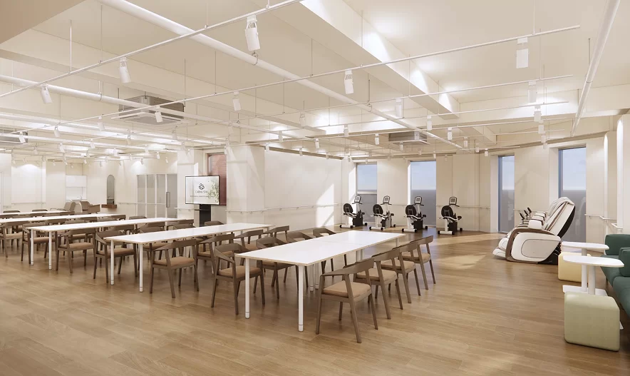 케어링 주간보호센터의 따뜻한 생활실 모습 전경