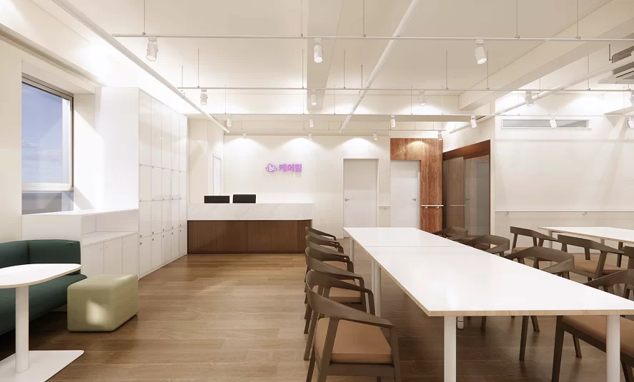 케어링 주간보호센터의 넓고 쾌적한 생활실 모습