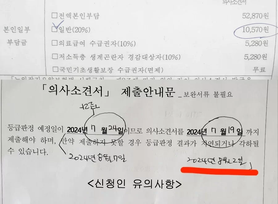 공단이 안내한 의사소견서 제출 마감기한 표기