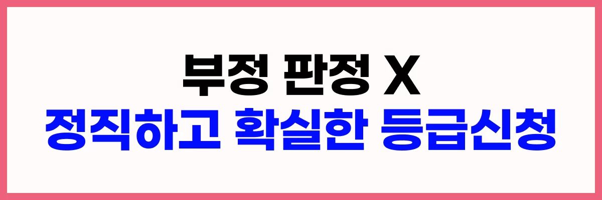공단 기준에 맞춰 부정판정 없이 정직하게 장기요양등급 신청을 진행한다는 케어링의 약속 강조 배너
