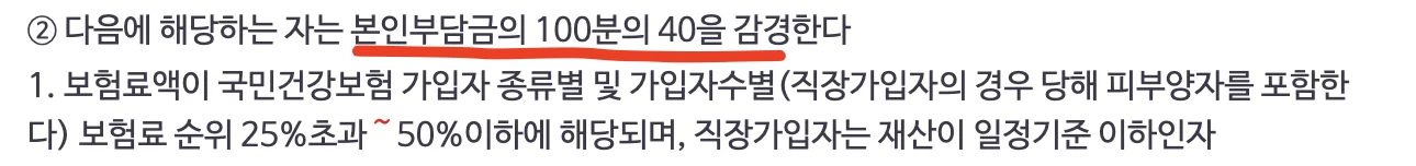 본인부담금 100분의 40 감경 조항 텍스트