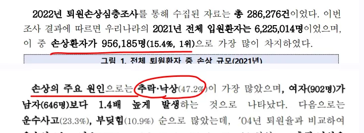 2021년 손상환자 95만명·추락낙상 47.2% 통계
