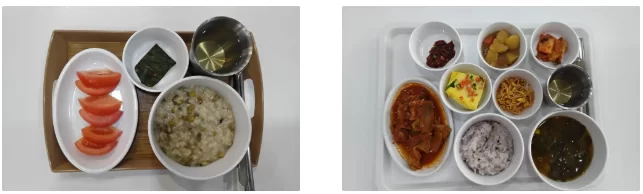 주간보호센터에서 제공하는 어르신 식사 상차림