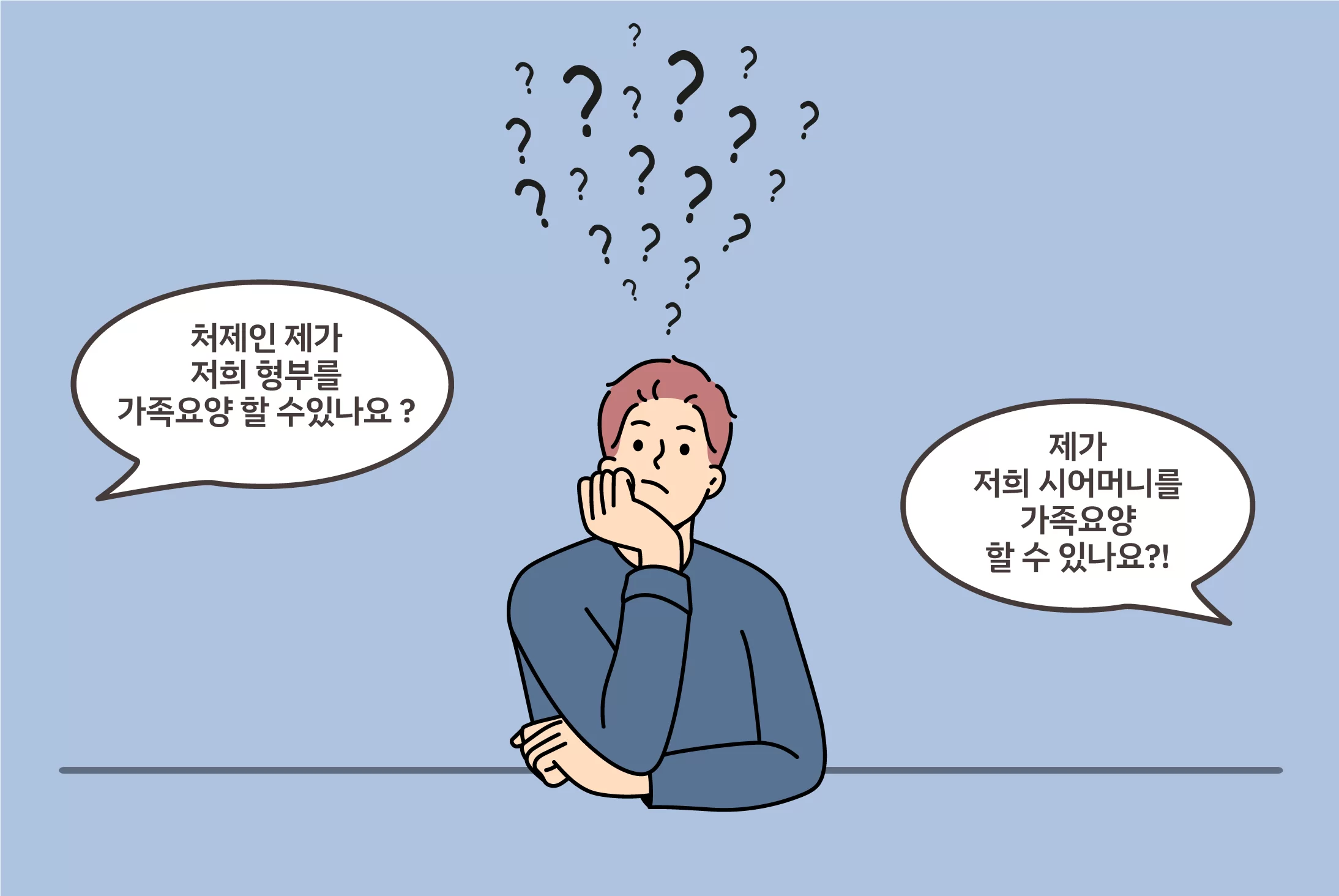 가족요양 가능 여부를 고민하는 사람 일러스트