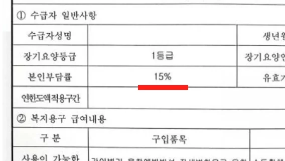 장기요양등급 1등급 본인부담률 15% 서류
