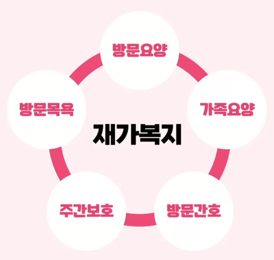 재가복지에 포함되는 방문요양 등 5개 서비스 도식