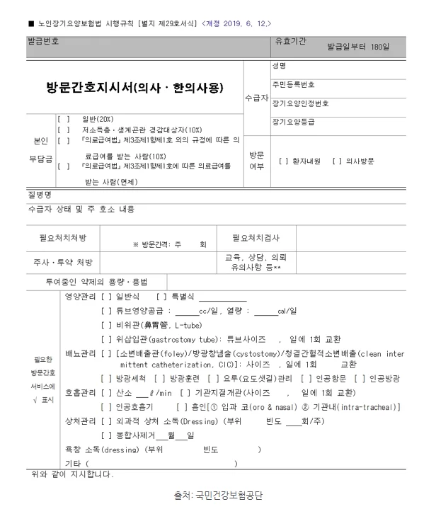 의사가 작성하는 방문간호지시서 서식 화면