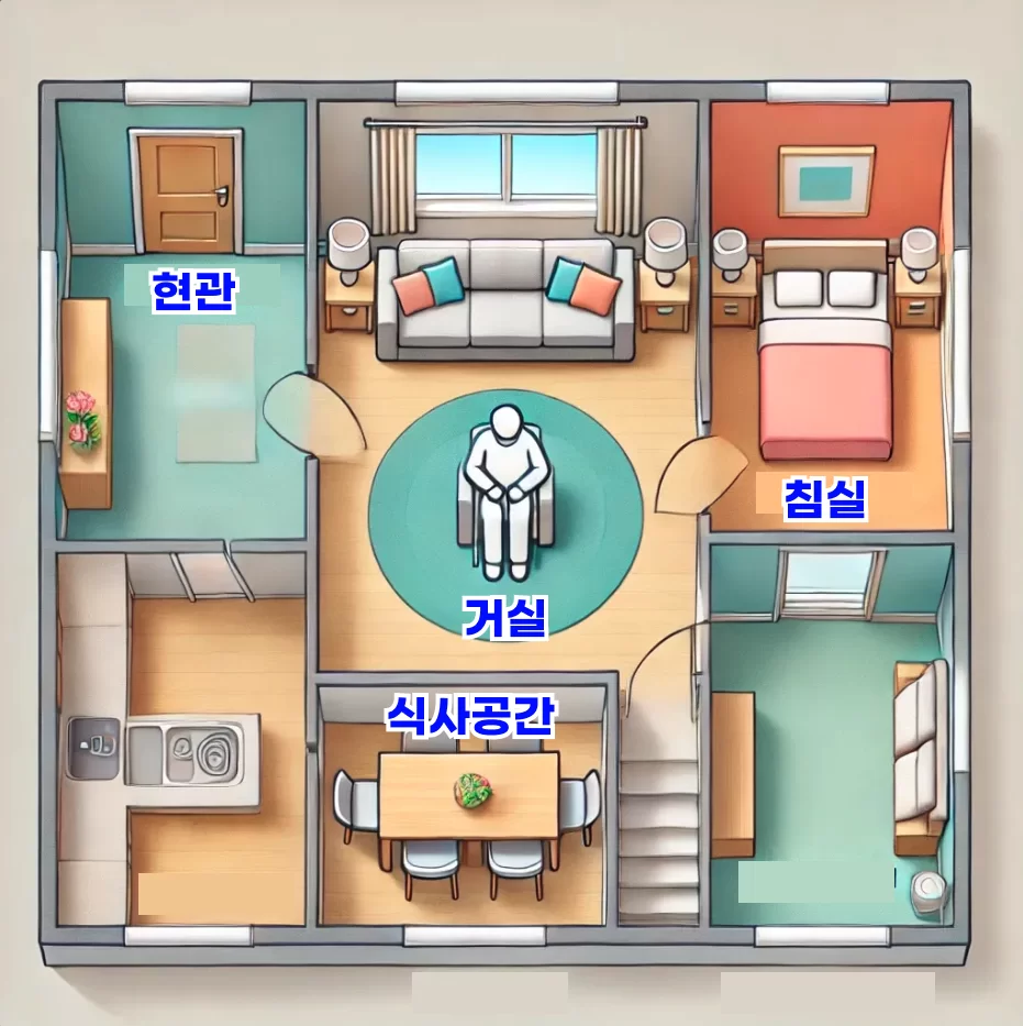 치매 어르신 맞춤 실내 공간 배치 평면도
