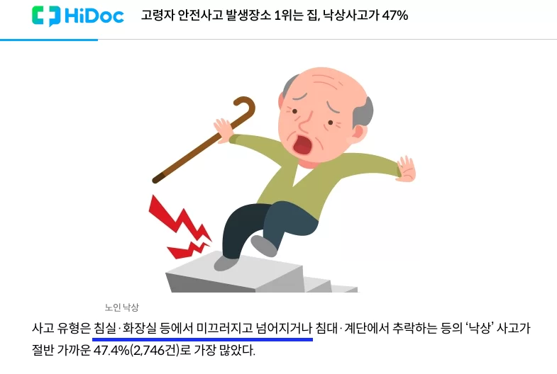 고령자 안전사고 1위가 집 낙상이라는 자료