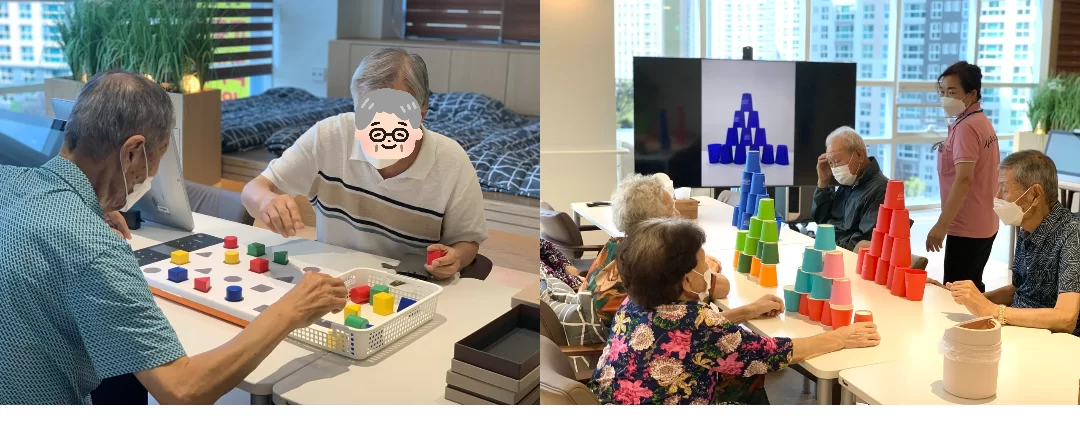 주간보호센터에서 어르신들이 인지 프로그램을 하는 모습