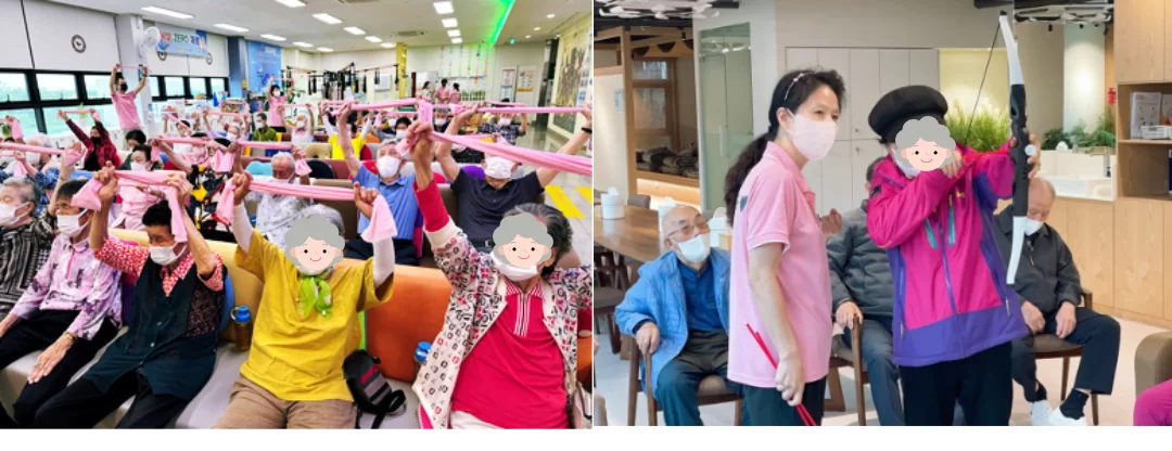 주간보호센터에서 어르신들이 단체 활동을 하는 모습