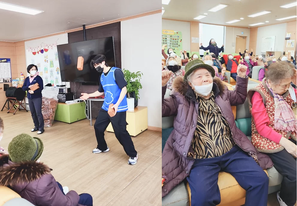 주간보호센터 외부강사 프로그램에 참여하는 어르신들