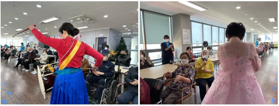 주간보호센터 외부강사 율동 프로그램에 참여하는 어르신들