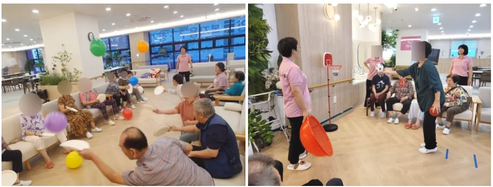 주간보호센터에서 어르신들이 신체 프로그램에 참여하는 모습