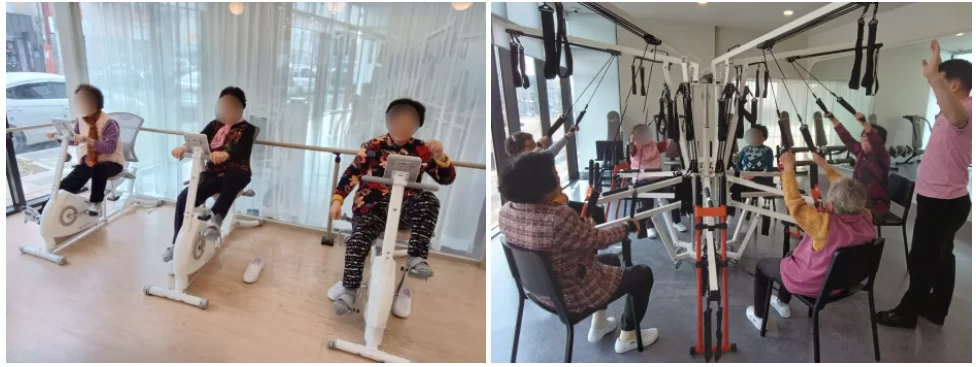 주간보호센터에서 어르신들이 신체 프로그램에 참여하는 모습