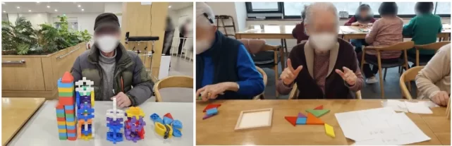 주간보호센터에서 어르신들이 인지 프로그램에 참여하는 모습