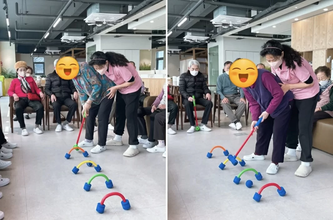 주간보호센터에서 어르신들이 신체활동에 참여하는 모습