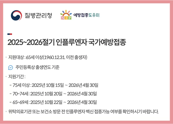 2025~2026절기 인플루엔자 국가예방접종 지원 안내