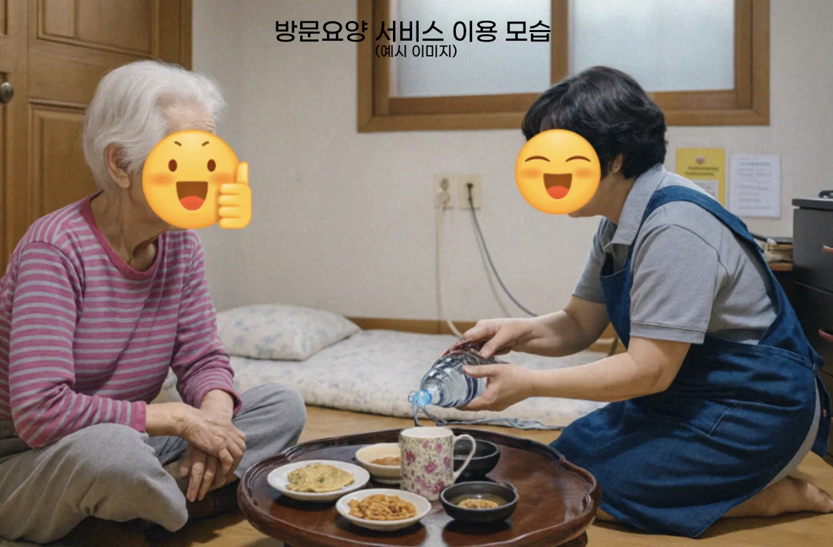 케어링 방문요양 요양보호사가 어르신 식사를 돕는 모습