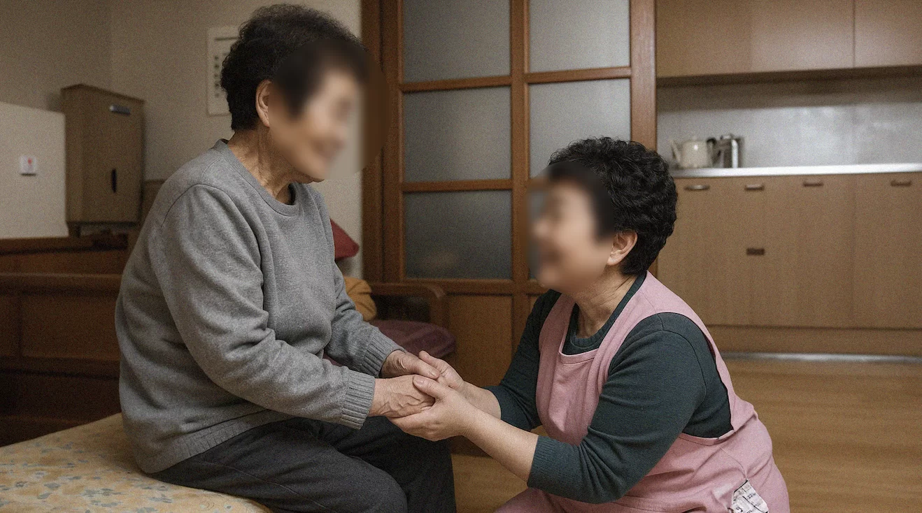 케어링 방문요양센터 청주점 어르신과 손잡은 요양보호사