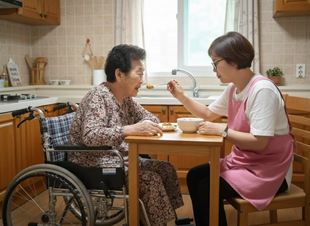 케어링 방문요양센터 안양점 요양보호사가 어르신 식사 도움