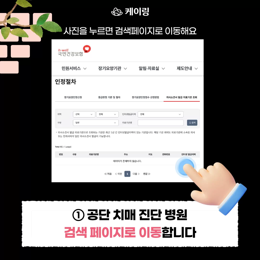 국민건강보험공단 치매진단병원 공식 검색 방법 안내