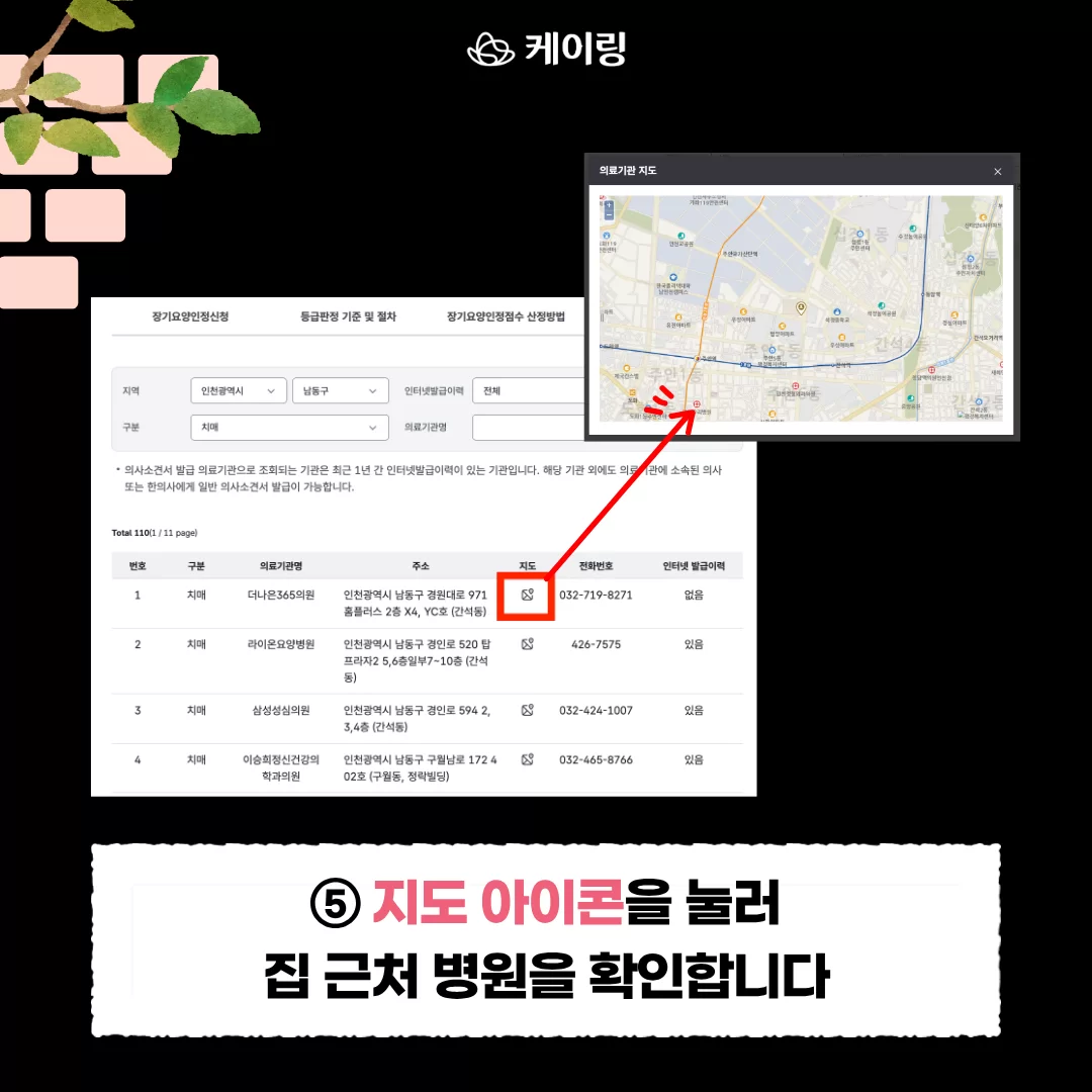 4단계 우리 동네 치매진단병원 목록과 주소 전화번호 확인