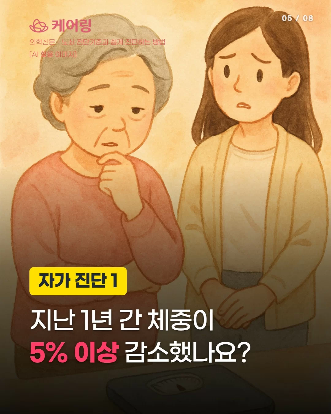 노쇠 자가진단1 지난 1년간 체중 5% 이상 감소했는지 확인