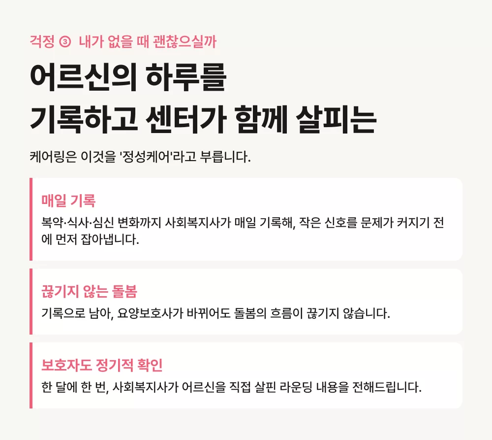 케어링 서대문 방문요양센터 매일 기록하는 정성케어 안내