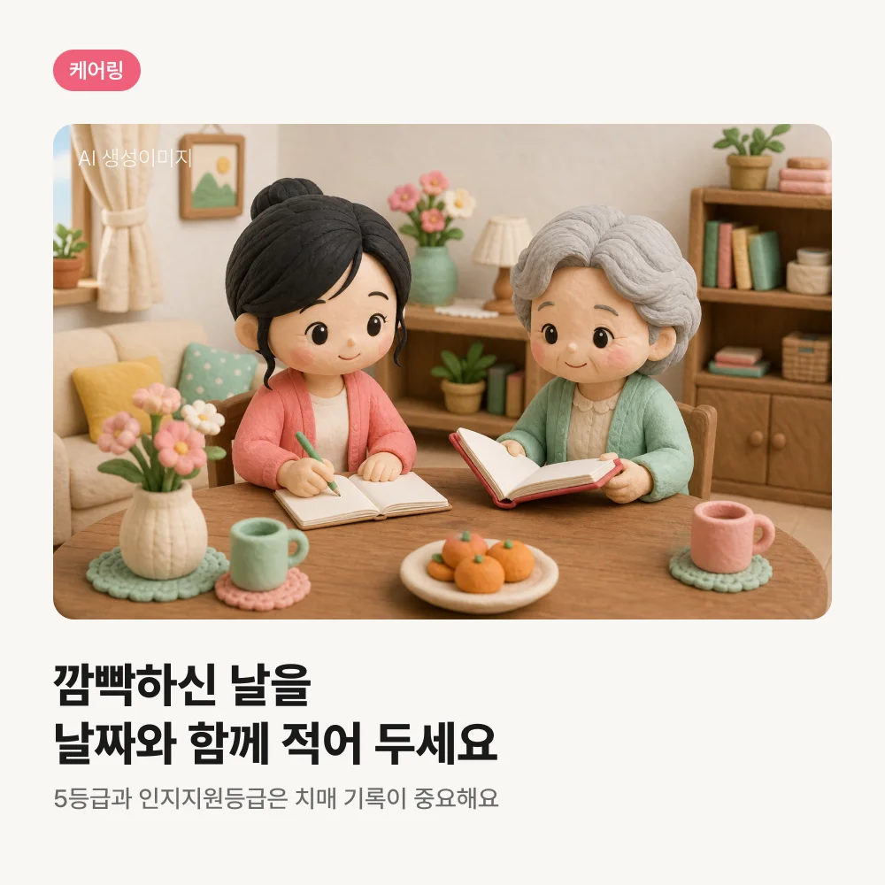 어머니의 치매 증상을 메모하는 딸