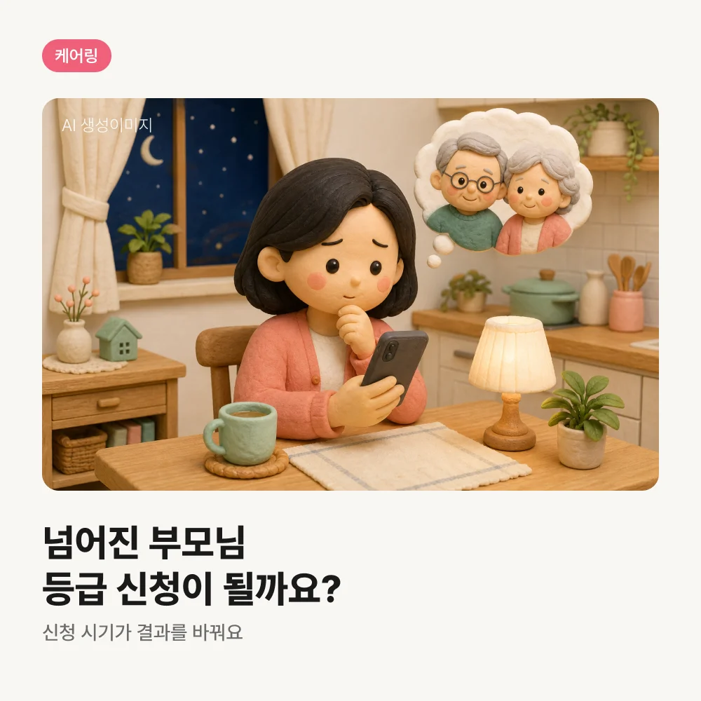 넘어진 부모님 걱정에 휴대폰을 보는 자녀