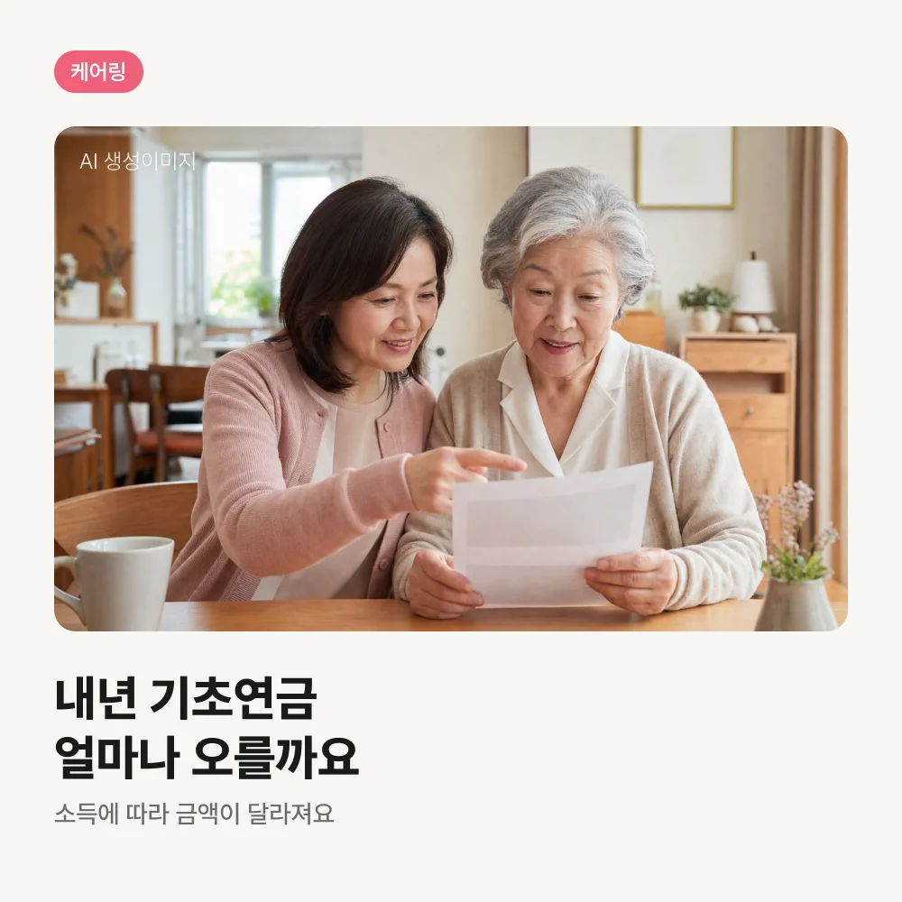 기초연금 안내문을 함께 보는 딸과 어머니