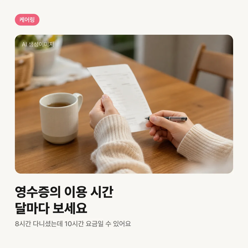 영수증을 살펴보는 보호자의 손