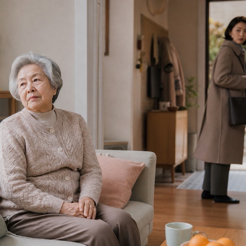 거실 소파에 혼자 앉아 계신 어르신