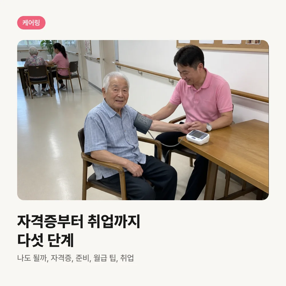 어르신 혈압을 재는 남자 요양보호사