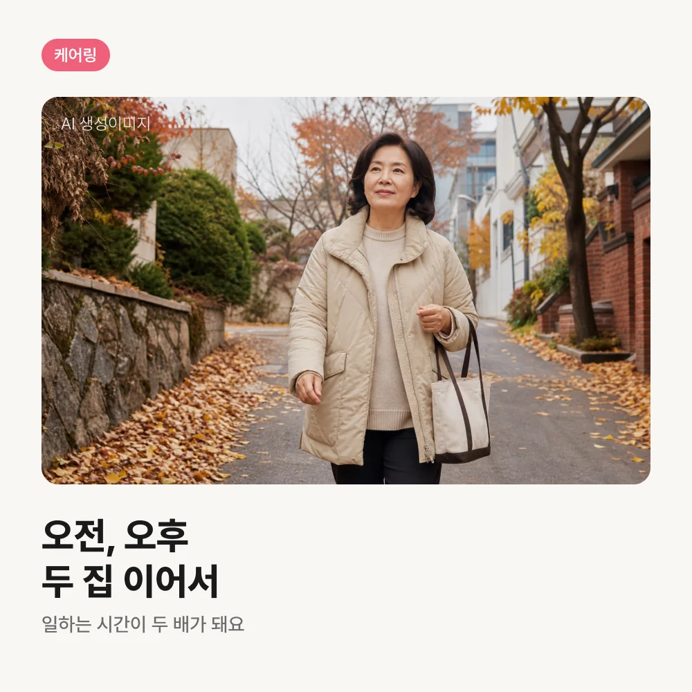 골목을 걸어 다음 집으로 가는 요양보호사